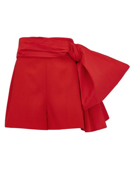 Alexander McQueen Red Bow-detail Wool Shorts