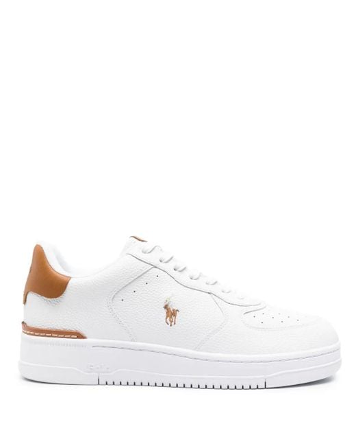 Polo Ralph Lauren White Polo Pony Embroidered Leather Sneakers