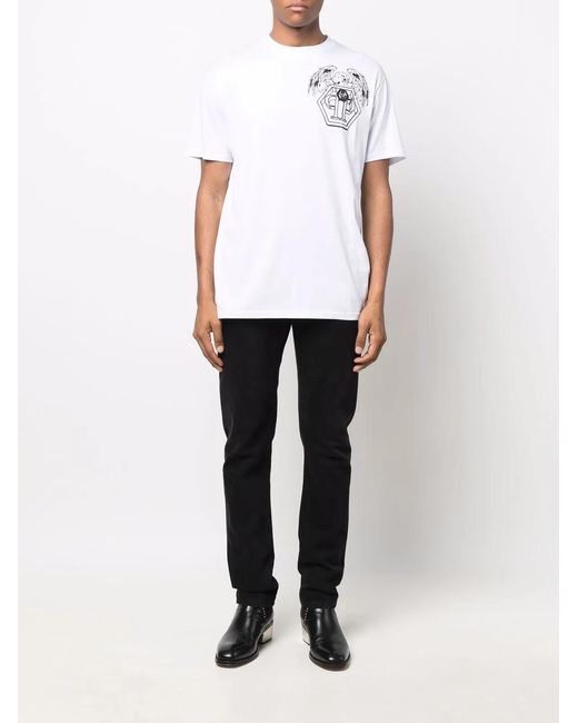 Philipp Plein White T-Shirt Hexagon À Logo Imprimé