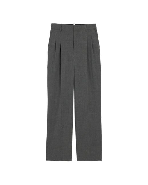 AMI Gray High-Waisted Wide-Leg Wool Trousers