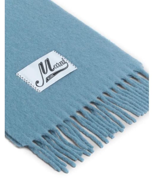 Marni Blue Logo-Patch Alpaca Wool-Blend Scarf