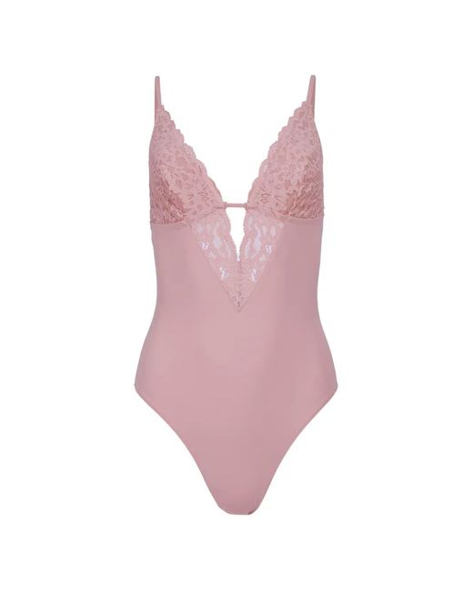 Fleur du Mal Pink Charlotte 3-Way Lace V-Neck Bodysuit