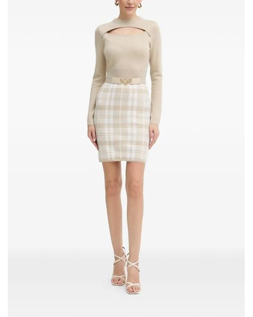 Guess Natural Cutout Check Mini Dress