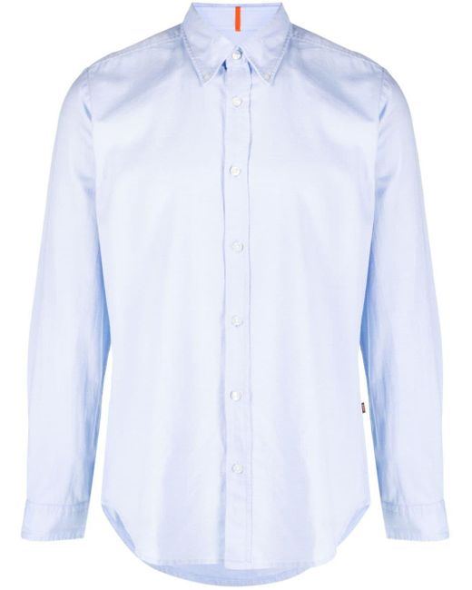 Boss Blue Pattern-jacquard Cotton Shirt for men