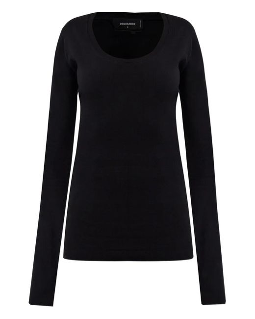 DSquared² Black Round-Neck Long-Sleeve Top