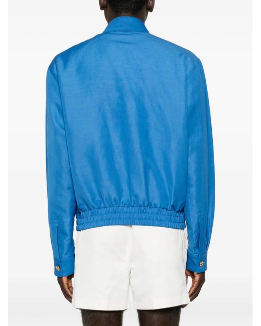 Versace Blue Logo-Button Blouson Jacket for men