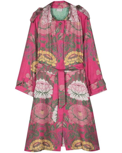 Pierre Louis Mascia Pink Floral-print Silk Trench Coat