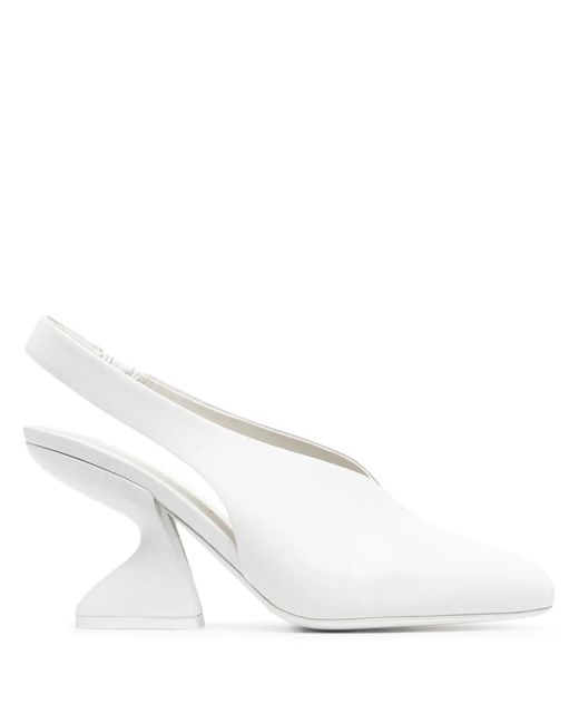 Ferragamo White F-Heel Slingback Pumps