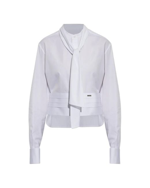 DSquared² White Tie-Neck Pleated Shirt