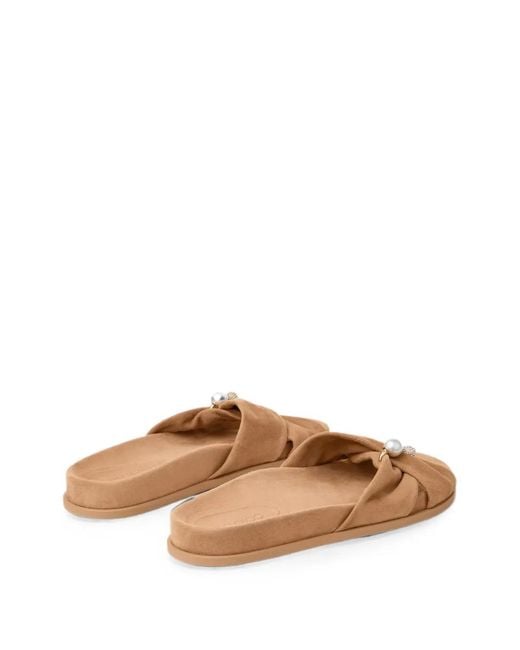 Jimmy Choo Brown Sandales Rafi Flat À Perles Artificielles
