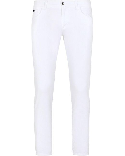 Dolce & Gabbana White Logo-print Slim-fit Jeans for men