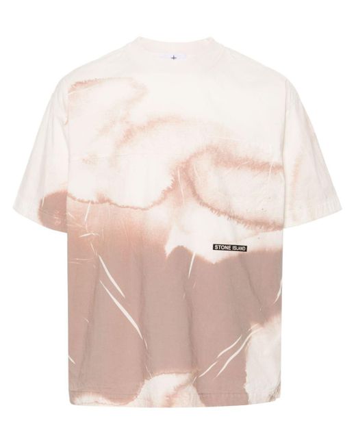 T-shirt à logo abstrait imprimé Stone Island pour homme en coloris Pink