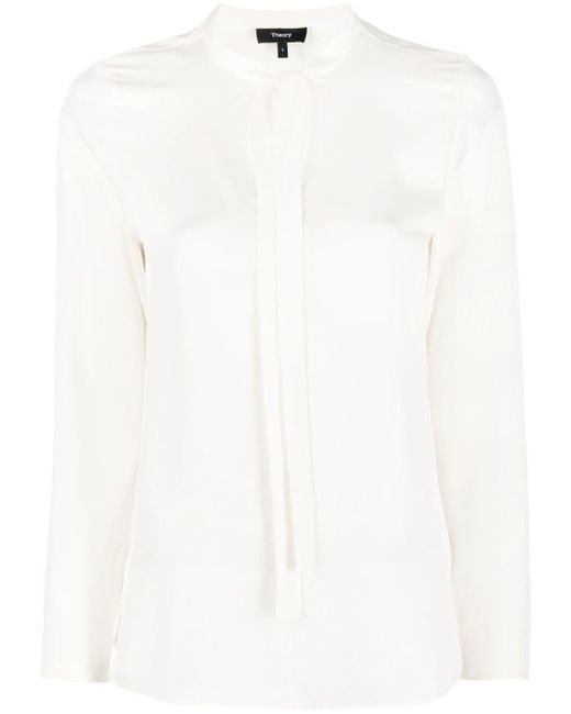 Theory Tie-fastening Silk Blouse in White | Lyst