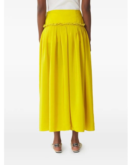 Lanvin Yellow Ruffled Button Midi Skirt