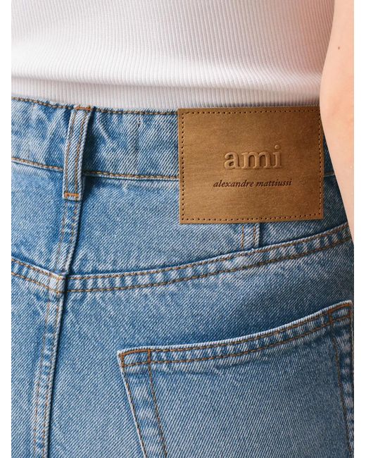 AMI Blue Cotton Mini Skirt