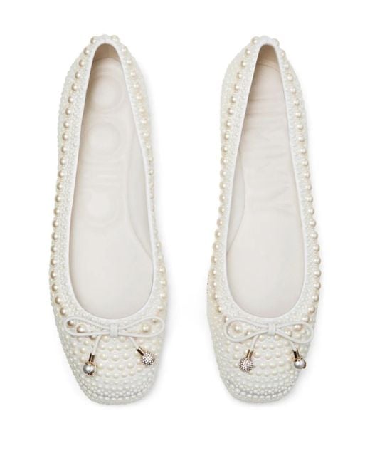 Jimmy Choo Natural Elme Pearl-Embellished Ballerina Shoes