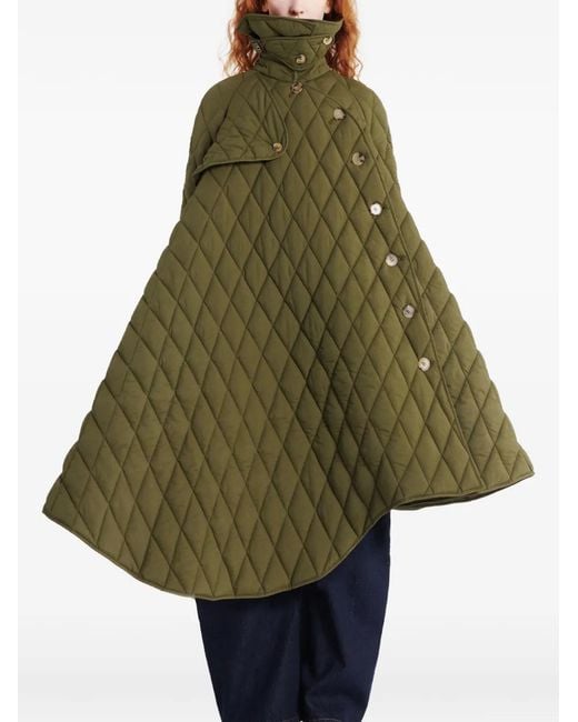 A.W.A.K.E. MODE Green Quilted Asymmetric-Hem Trench Coat
