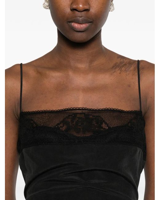 Magda Butrym Black Lace-Trim Gathered-Detail Mini Dress