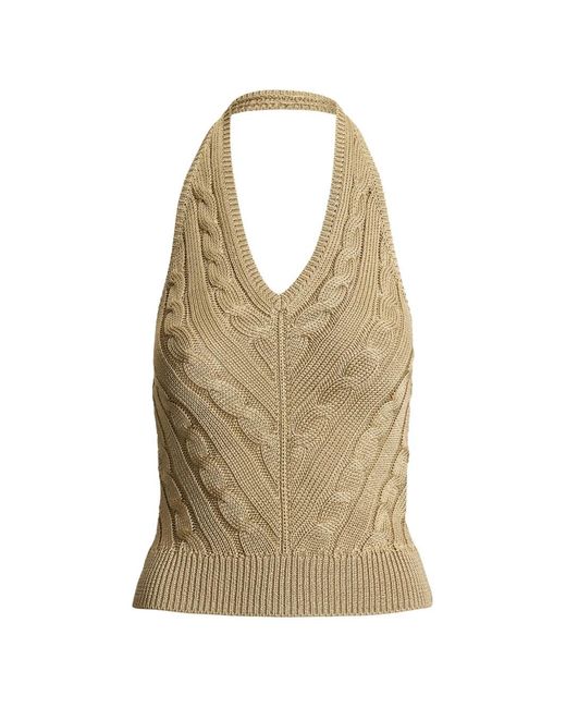 Ralph Lauren Brown Cable-Knit Backless Top
