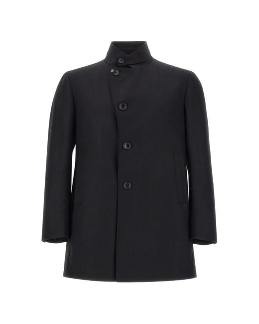 Tagliatore Black Gordon Mandarin-Collar Coat for men
