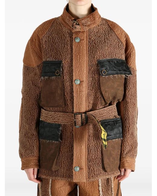 Commun's Brown Belted Patchwork Jacket