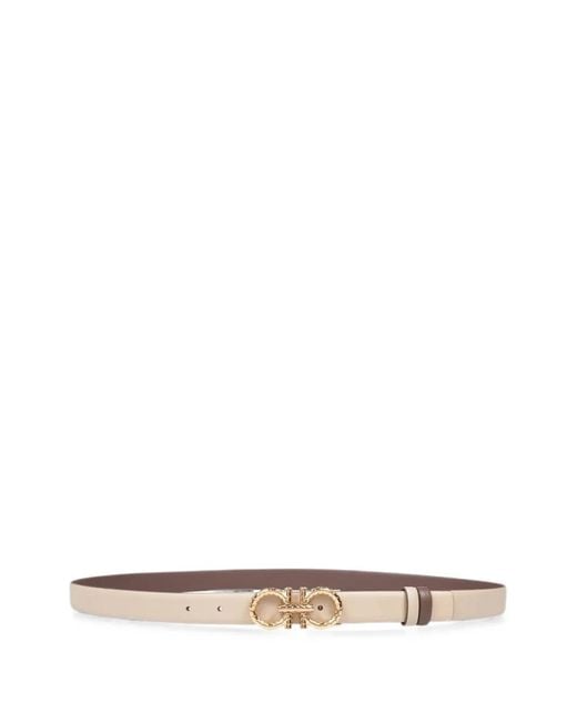Ferragamo White Gancini Reversible Leather Belt