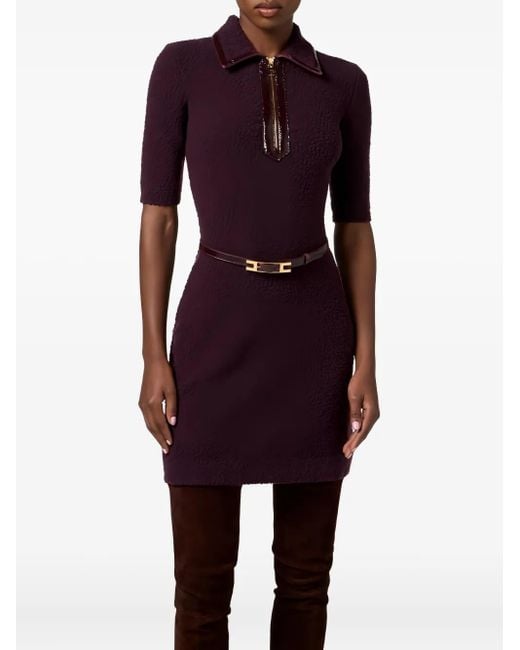 Elisabetta Franchi Purple Zip-Front Belted Dress