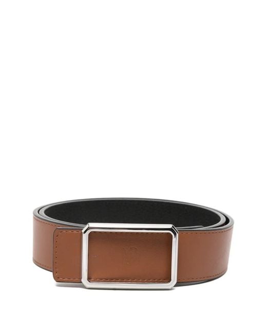 Maison Boinet Brown Logo-Debossed Rectangular-Buckle Belt