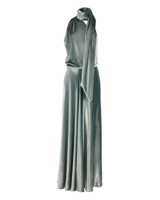 Alberta Ferretti Blue Draped Cowl-Neck Midi Dress