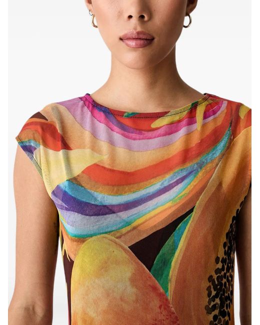 Never Fully Dressed Red Fruit-Print Mesh Dress
