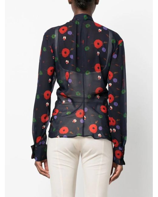DSquared² Black Floral-Print Long-Sleeved Shirt