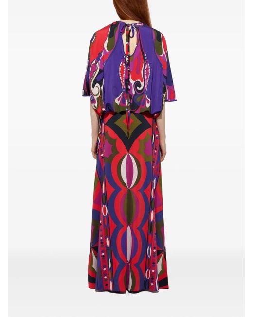 Emilio Pucci Red Orchidee-Print Drawstring Top