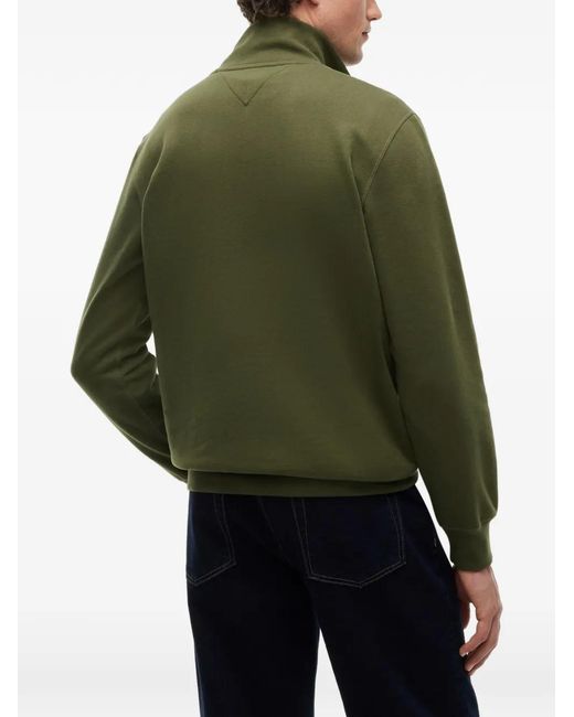Tommy Hilfiger Green Quarter-Zip Logo-Embroidered Sweater for men