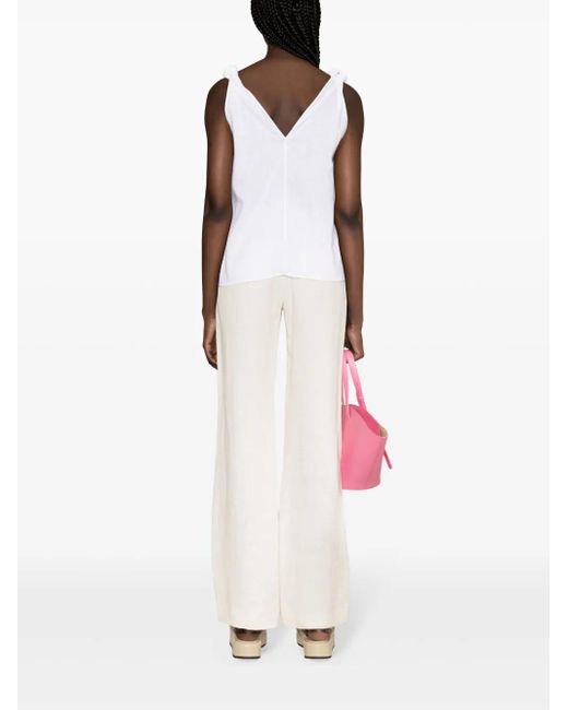 Fabiana Filippi White V-Neck Linen Blouse