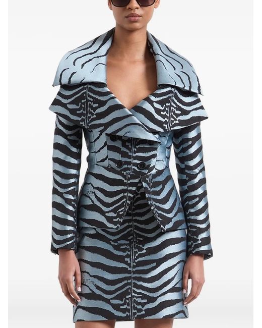 Nina Ricci Blue Tiger-Jacquard Double-Breasted Jacket