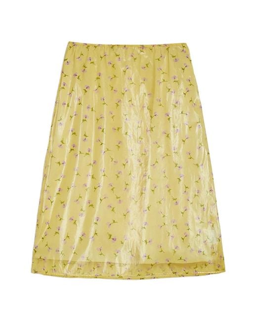 Jil Sander Yellow Technical Organdy Printed Skirt