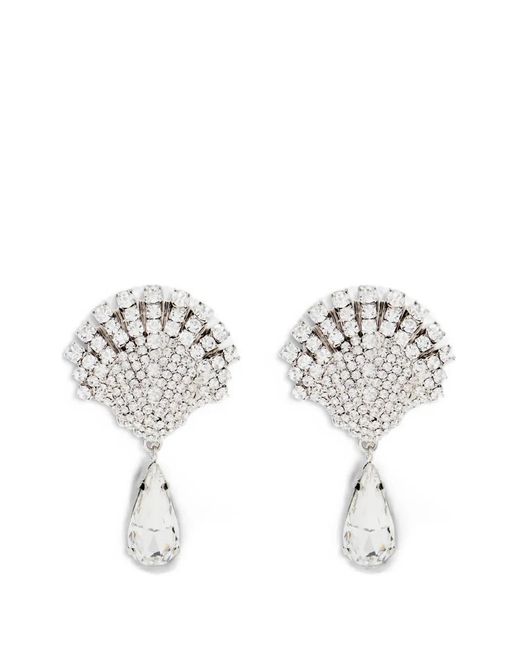 Alessandra Rich White Crystal Shell-Motif Drop Earrings