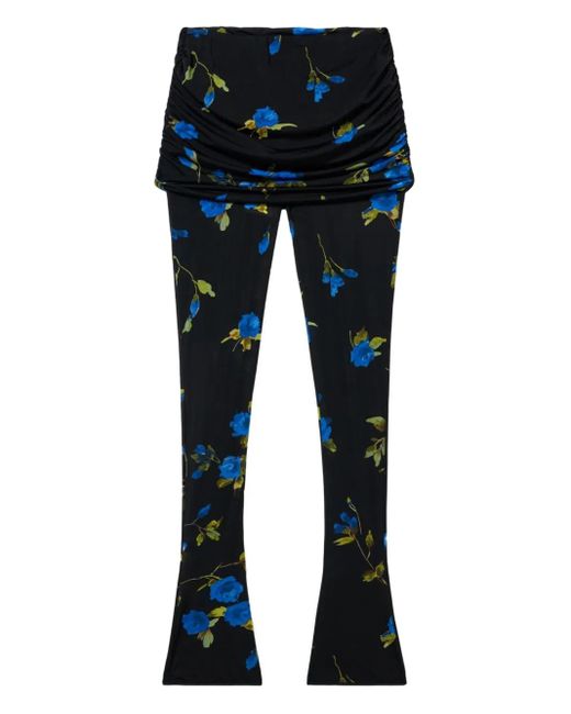 Blumarine Blue Floral-Print Gathered Leggings