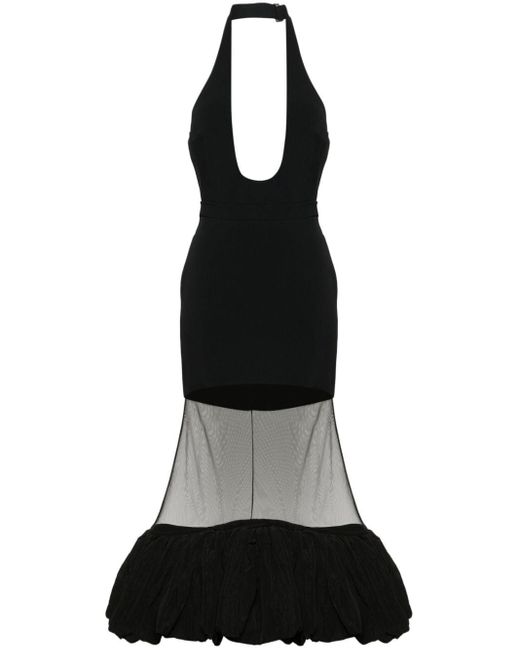 David Koma Black Tulle-inserts Midi Dress