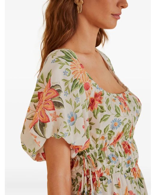 Farm Rio White Bloom Garden Floral-Print Mini Dress