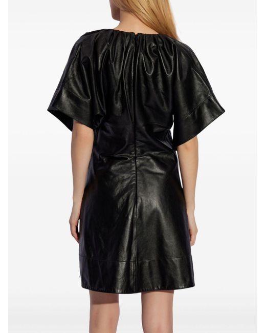 Victoria Beckham Black Pleated Leather Minidress