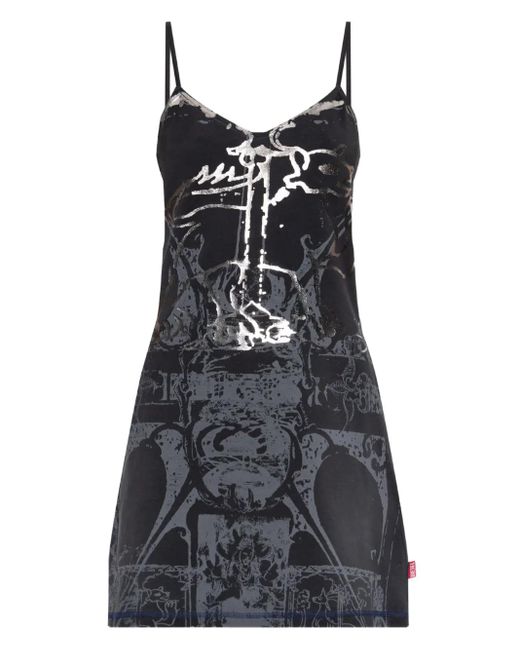 DIESEL Black D-Longy Metallic-Print Slip Dress