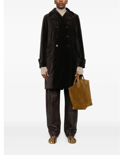 Aspesi Black Double-Breasted Velvet Coat
