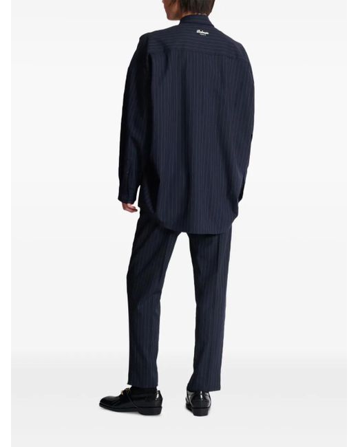 Balmain Blue Pinstripe Emblem Shirt for men