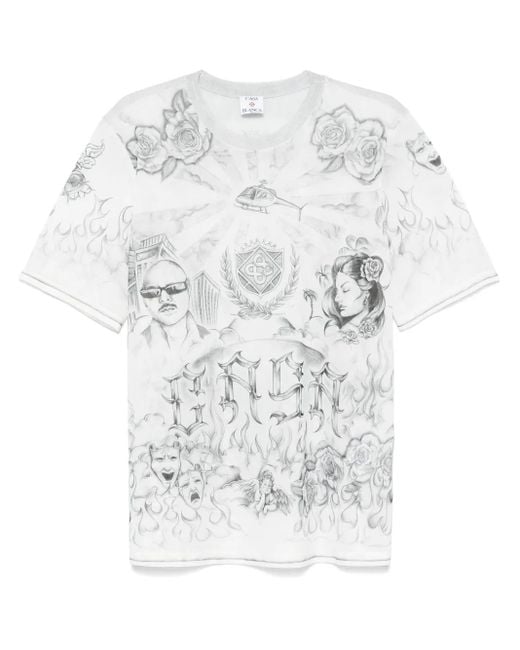 メンズ Casablanca プリント メッシュtシャツ White