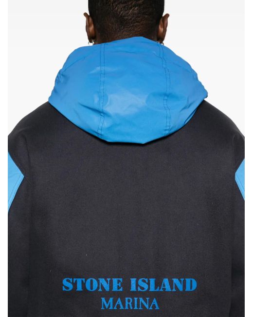 Stone Island Blue Logo-Print Padded Jacket for men