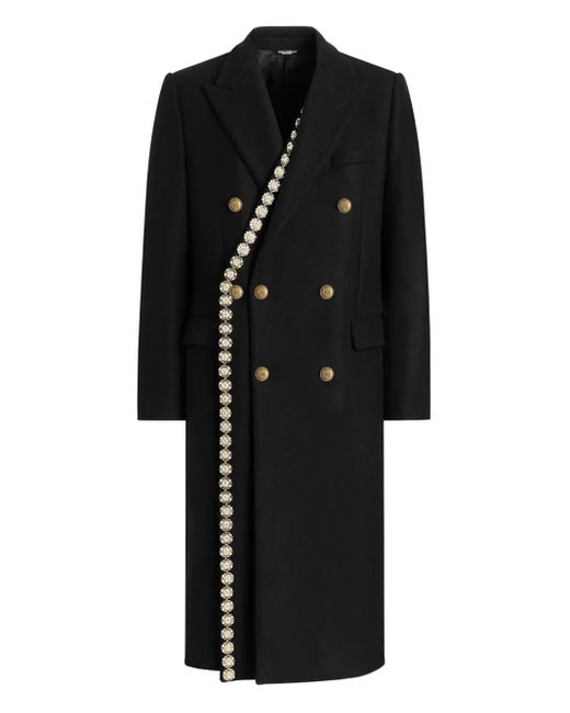 Dolce & Gabbana Black Embellished-Detail Double-Breasted Coat for men