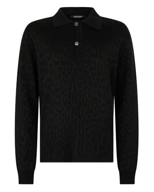 メンズ Roberto Cavalli レオパード ポロシャツ Black
