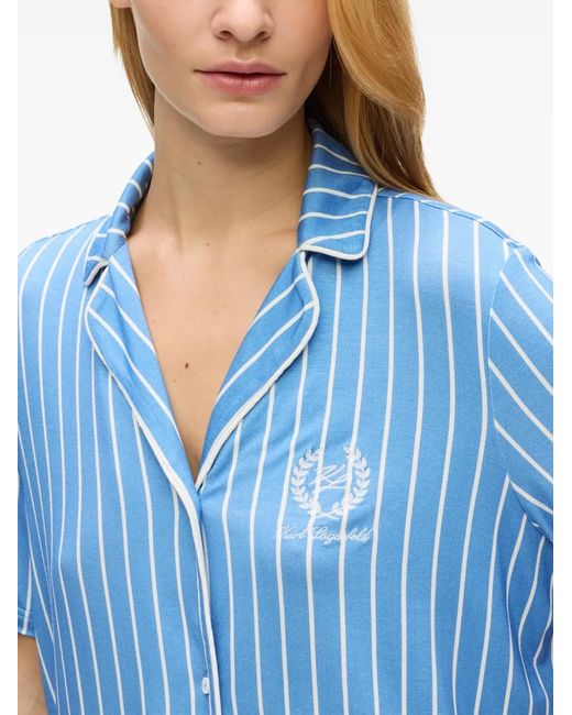 Karl Lagerfeld Blue Pinstripe Button Pyjama Set