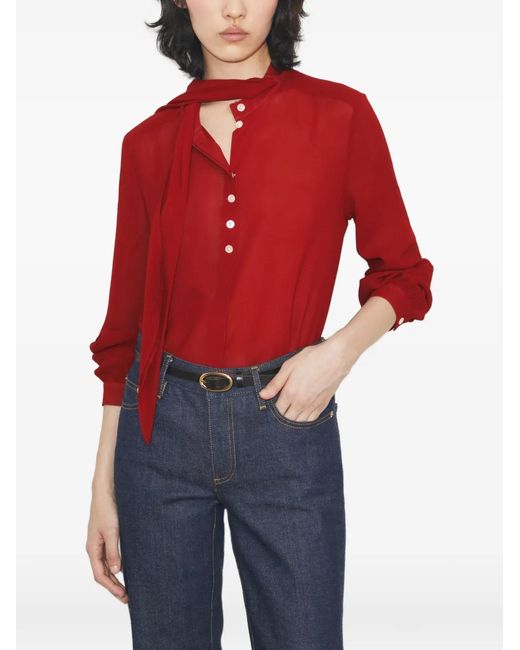 Tory Burch Red Georgette Bow Blouse